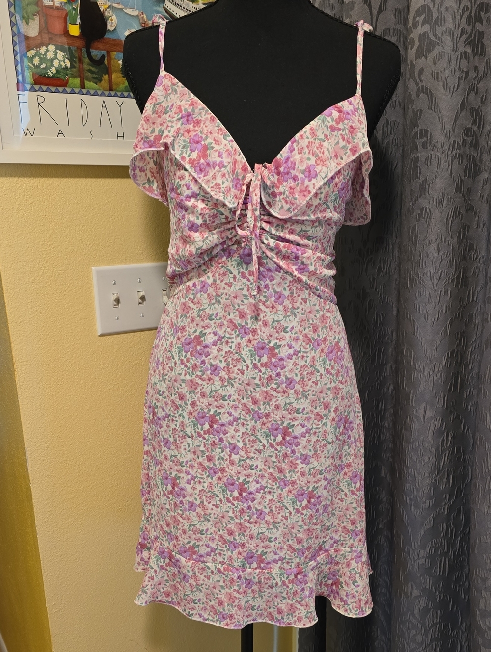 Floral Tie-Front Spaghetti Strap Dress - Pink